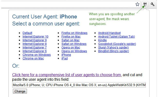 Google Chrome extensions - User Agent Switcher