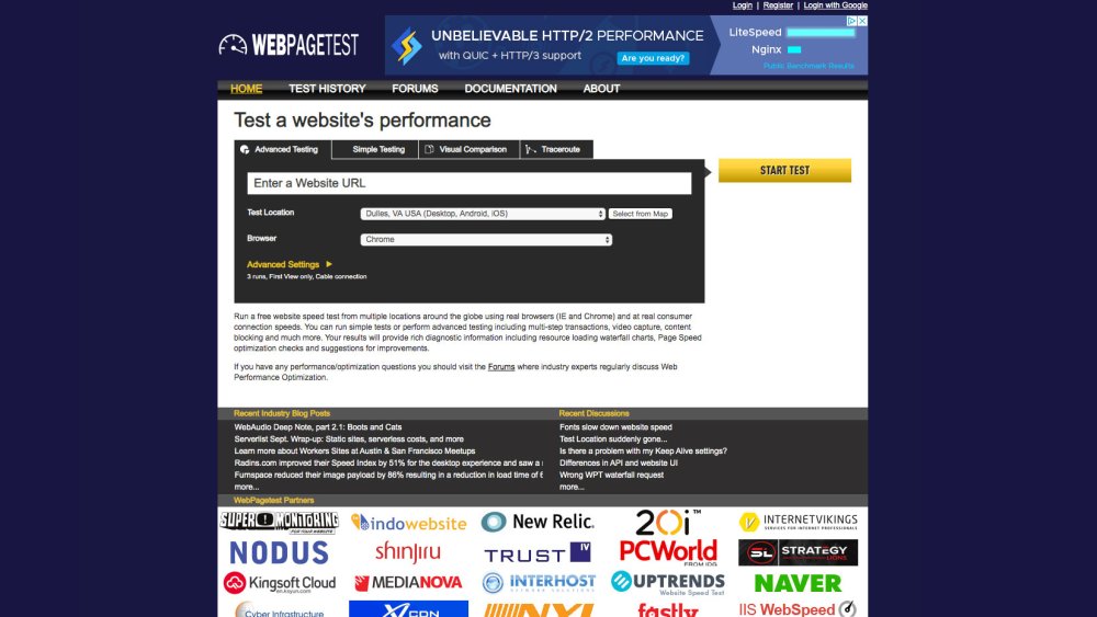 WebPageTest homepage