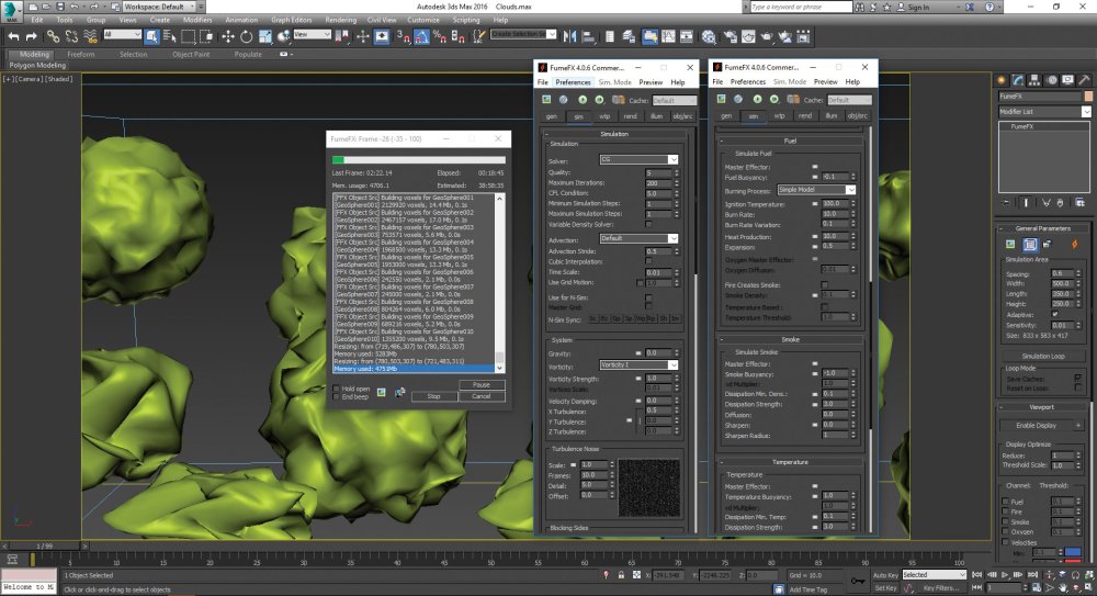 Create clouds with FumeFX: Simulation section