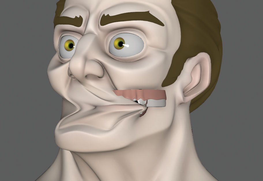 man's face model with distorted mouth