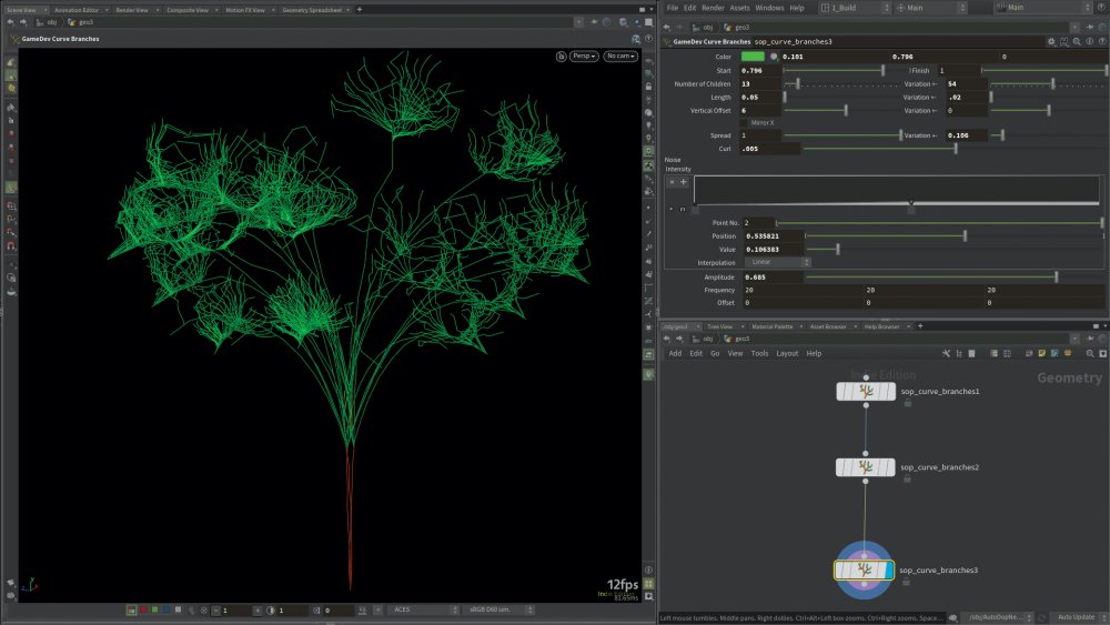 Houdini software: Curve branches