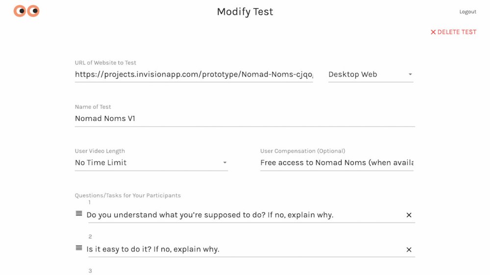 An image showing the form on UserLook that allows you to define the various settings for your user test.