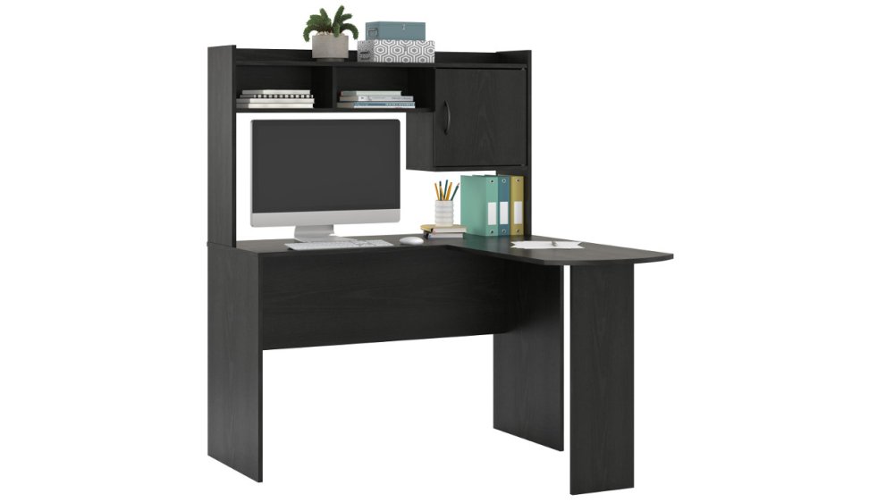 best L-shaped computer desk: Mainstays L-shaped desk with hutch