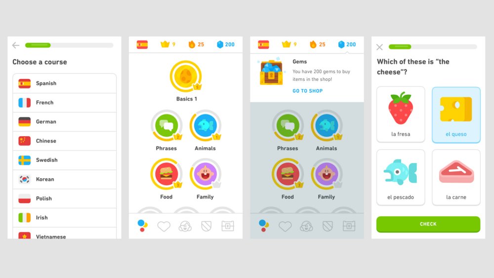Samples of Duolingo screens