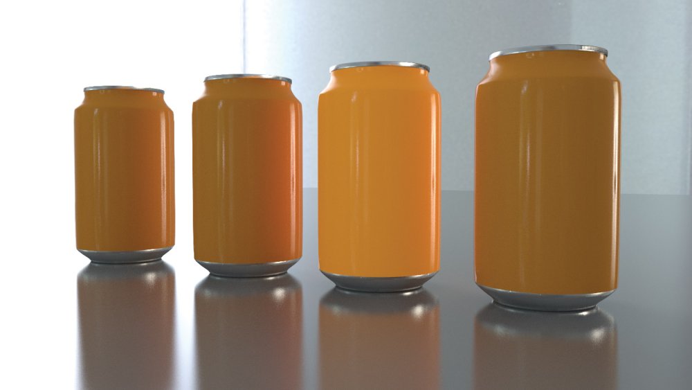 A series of 4 3D cans
