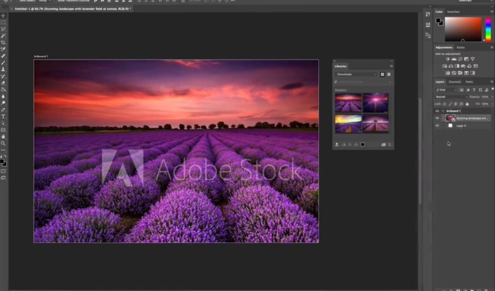 Interface with Adobe Stock image at its centre