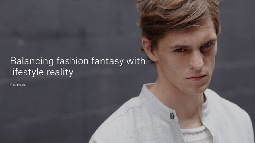 Screenshot from Only website shows a male fashion model from a fashion industry case study