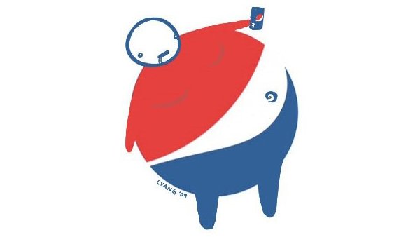 Pepsi logo as overweight man by Lawrence Yang