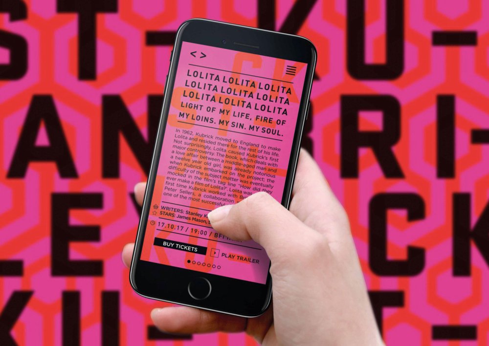Phone screen displaying text for the Stanley Kubrick retrospective