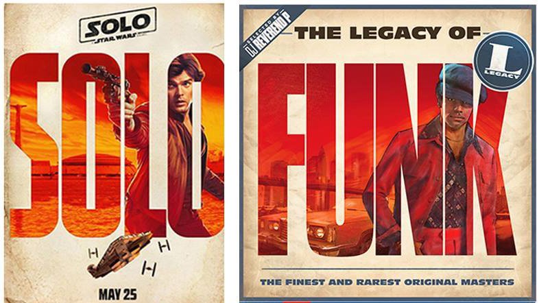 Han Solo poster beside similar looking funk album cover