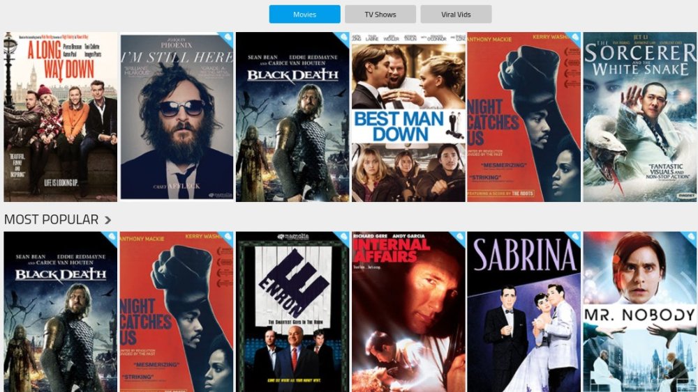 Selection of movies available on Popcornflix