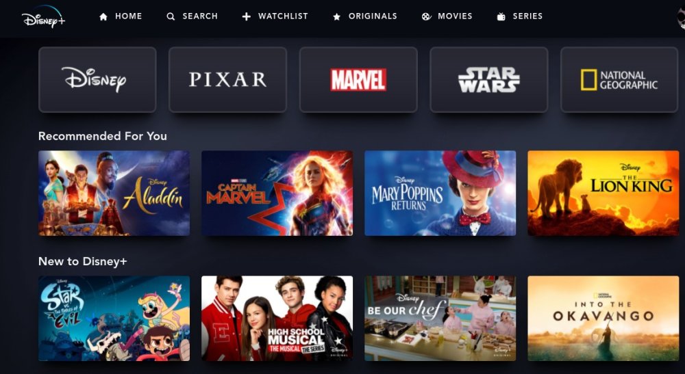 Selection of shows and movies to watch on Disney+