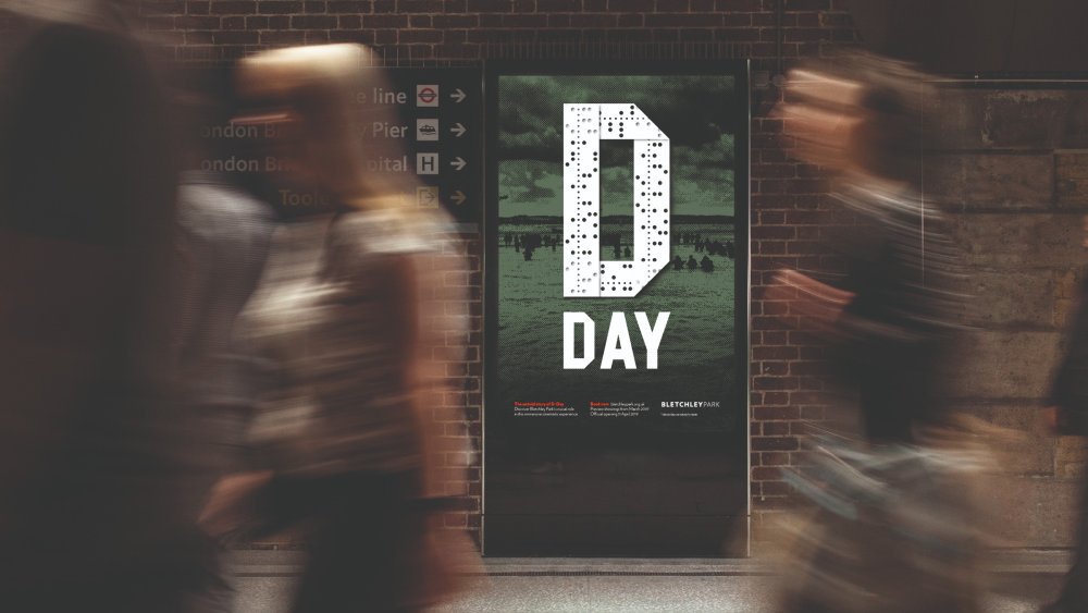 D Day poster on busy street