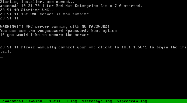 Redhat 7 after boot - start Redhat installation using VNC - anaconda