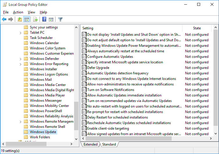 Local Group Policy Editor - Windows Update