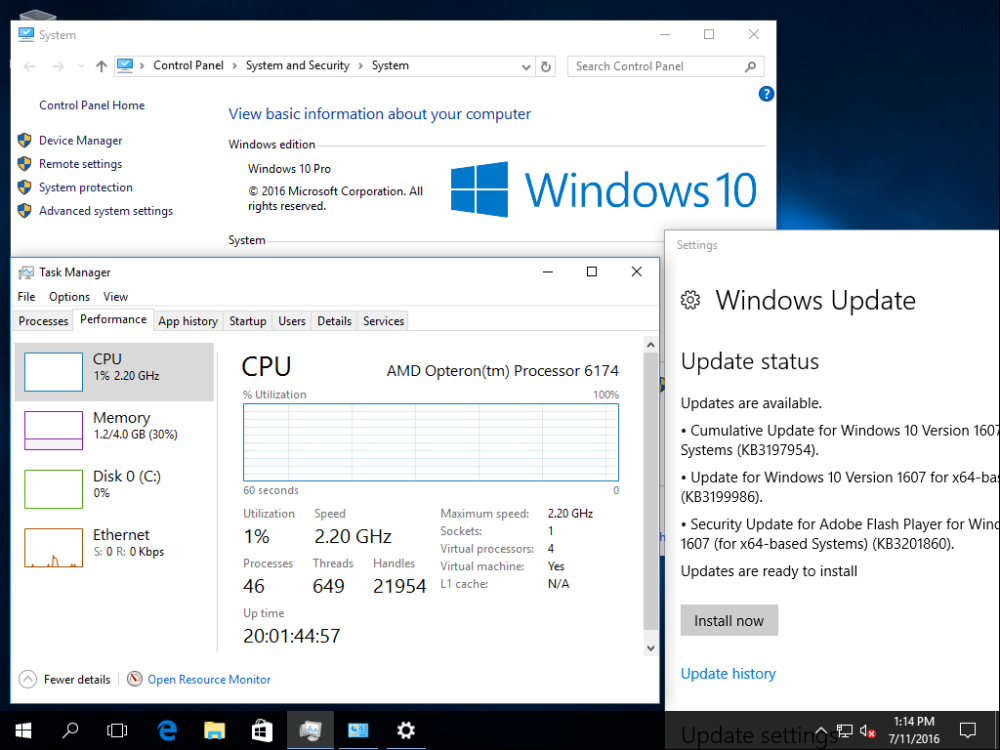 Windows 10 Professions Screenshot - 20 Days up time